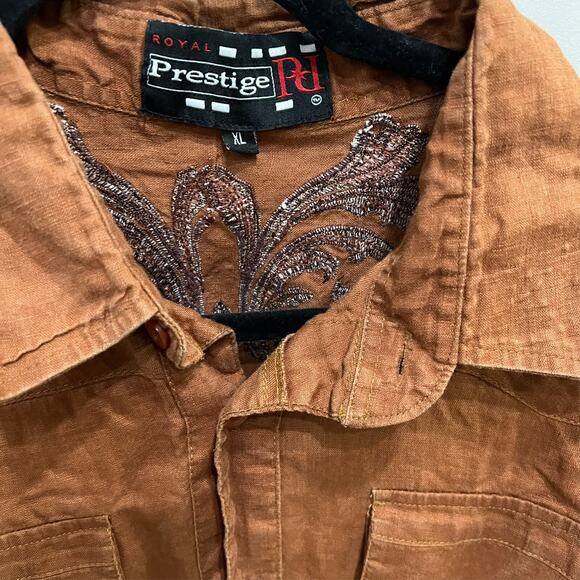 Men's Vintage Prestige 100% Linen Embroidered Shirt  Baroque Retro Gothic Sz-XL - Picture 7 of 10